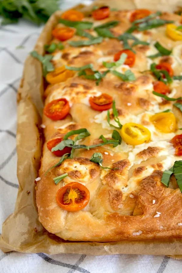 Cherry tomato and basil focaccia
